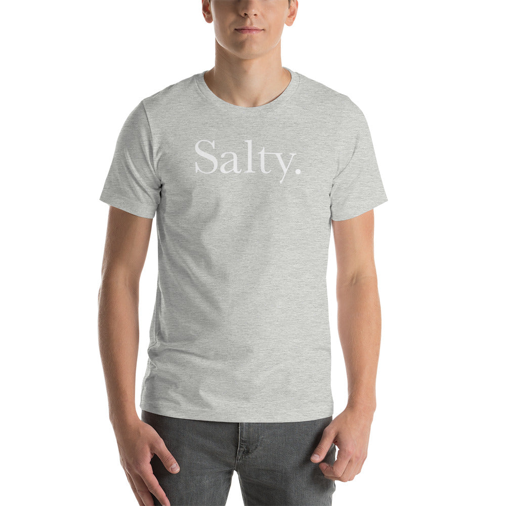 Salty T-shirt - light grey heather shirt with white text