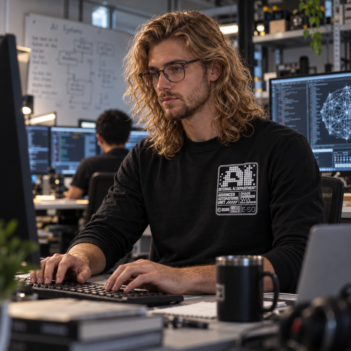 Chaos Engineer Badge Internal AI Department Graphic Tee — front view