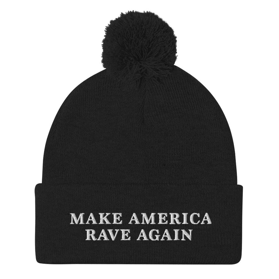 "Make America Rave Again" Black Beanie w/ white stitch
