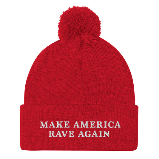 "Make America Rave Again" Red Beanie w/ white stitch