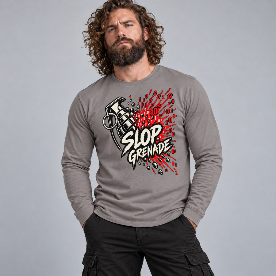 Slop Grenade AI Workplace Long Sleeve Tee AI Slop Satire Long Sleeve Tee