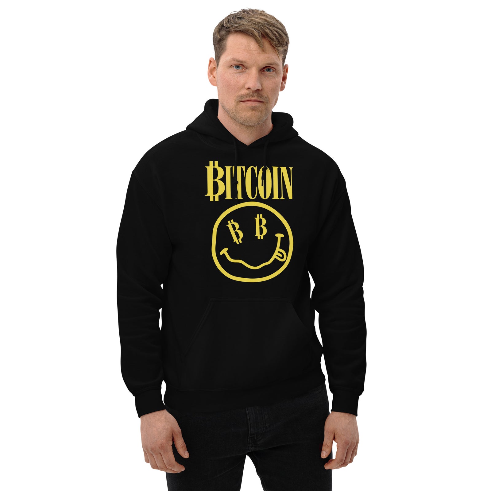 Bitcoin Smiley Face Crypto Graphic Sweatshirt Hoodie Bitcoin Smiley Crypto Hoodie — view 4