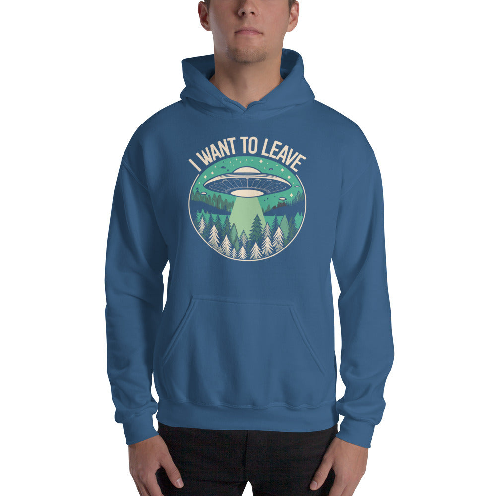 I Want To Leave Hooded long-sleeve tee - indigo bluehoodie