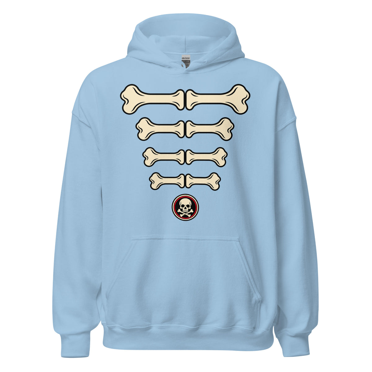 Bare Bones Ribs Stacked Skeleton Hoodie Graphic Tee — back view