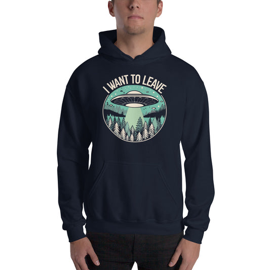 I Want To Leave Hooded long-sleeve tee - navy hoodie