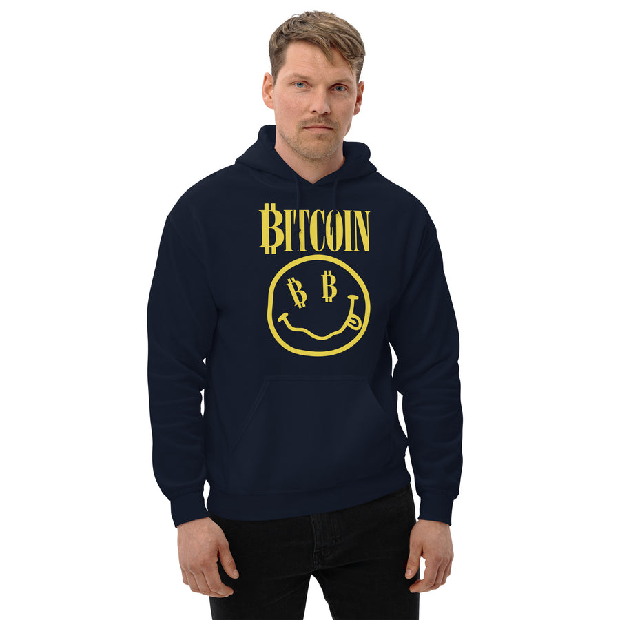 Bitcoin Smiley Face Crypto Graphic Sweatshirt Hoodie Bitcoin Smiley Crypto Hoodie — back view