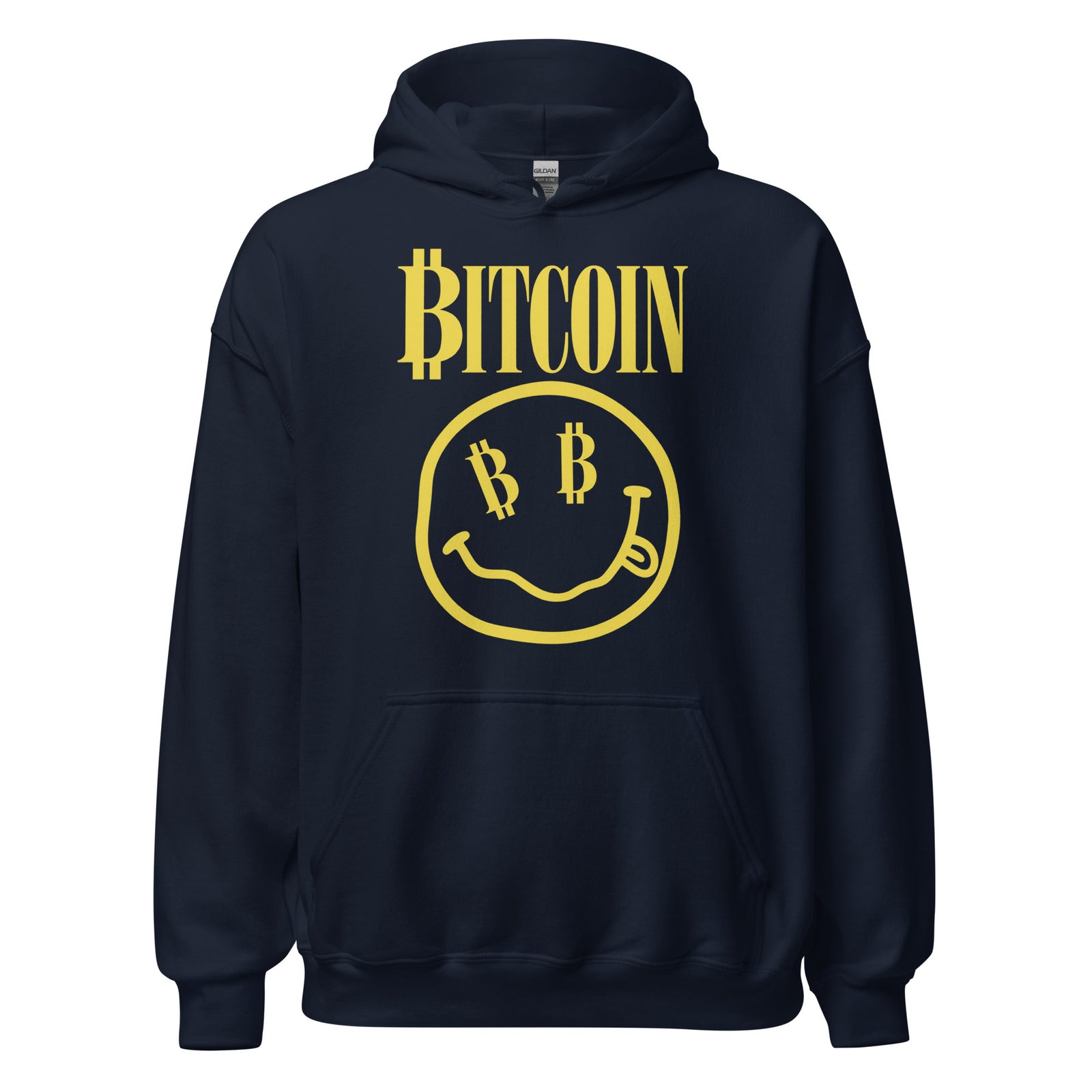 Bitcoin Smiley Face Crypto Graphic Sweatshirt Hoodie Bitcoin Smiley Crypto Hoodie — front view