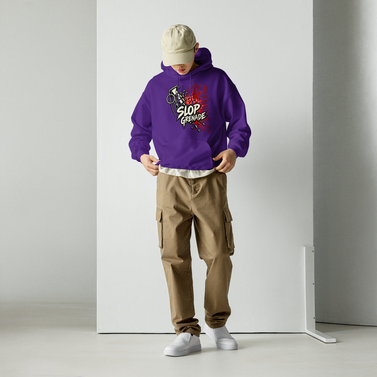 Slop Grenade AI Workplace Hoodie Graphic Tee — back view