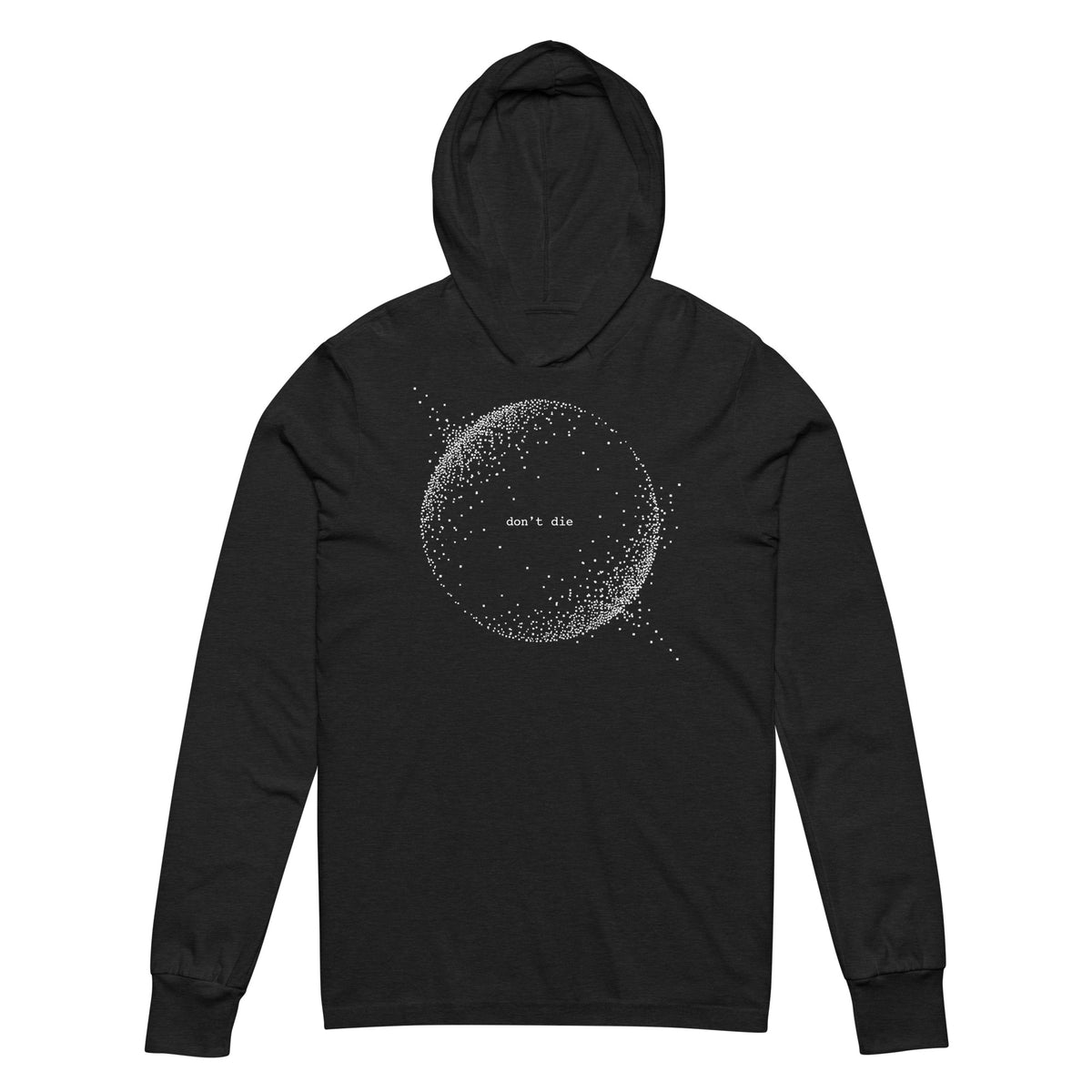 Don't Die Minimal Dot Sphere Hooded Long-sleeve Tee Graphic Tee — back view