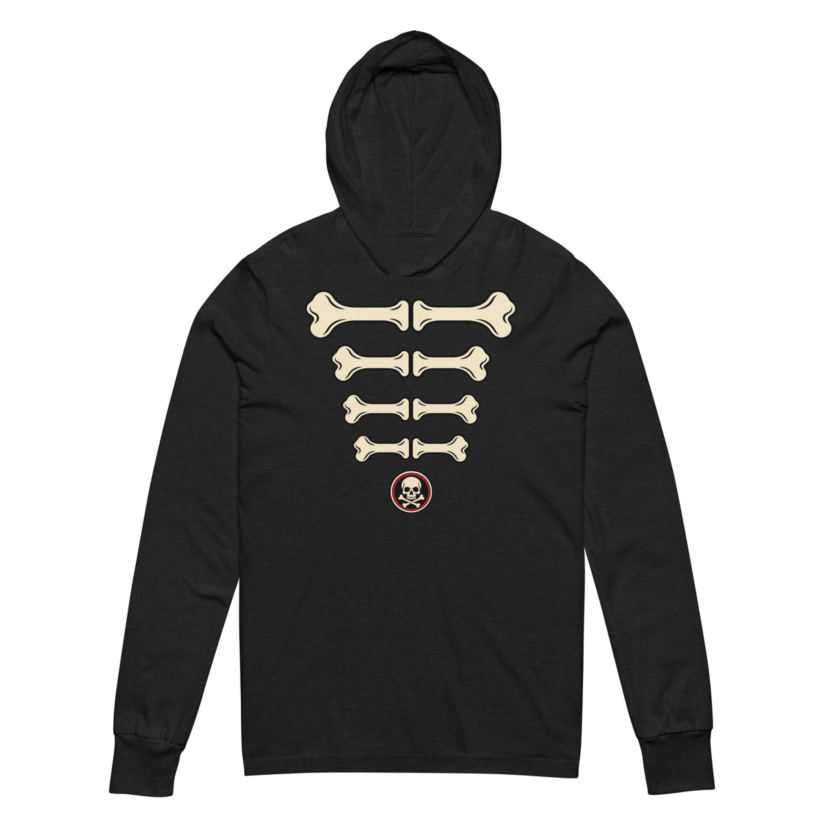 Bare Bones Ribs Stacked Skeleton Hooded long-sleeve tee Graphic Tee — front view