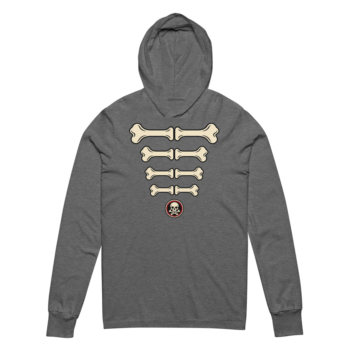 Bare Bones Ribs Stacked Skeleton Hooded long-sleeve tee Graphic Tee — back view