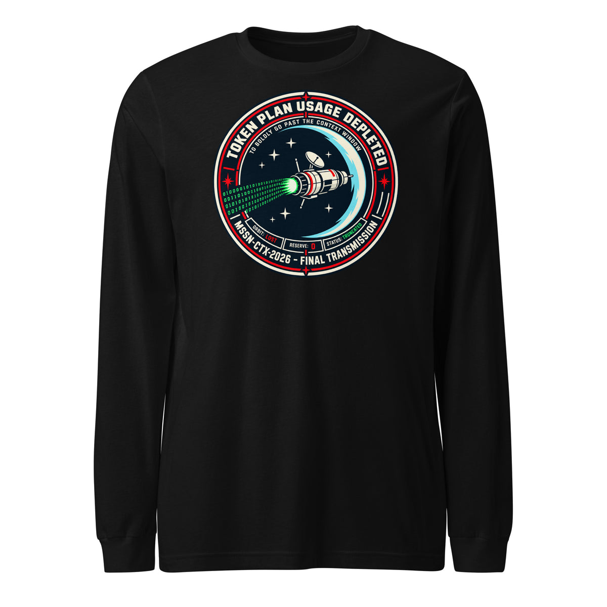 Token Plan Usage Depleted Mission Patch Shirt Long Sleeve Tee - black Graphic Tee — front view