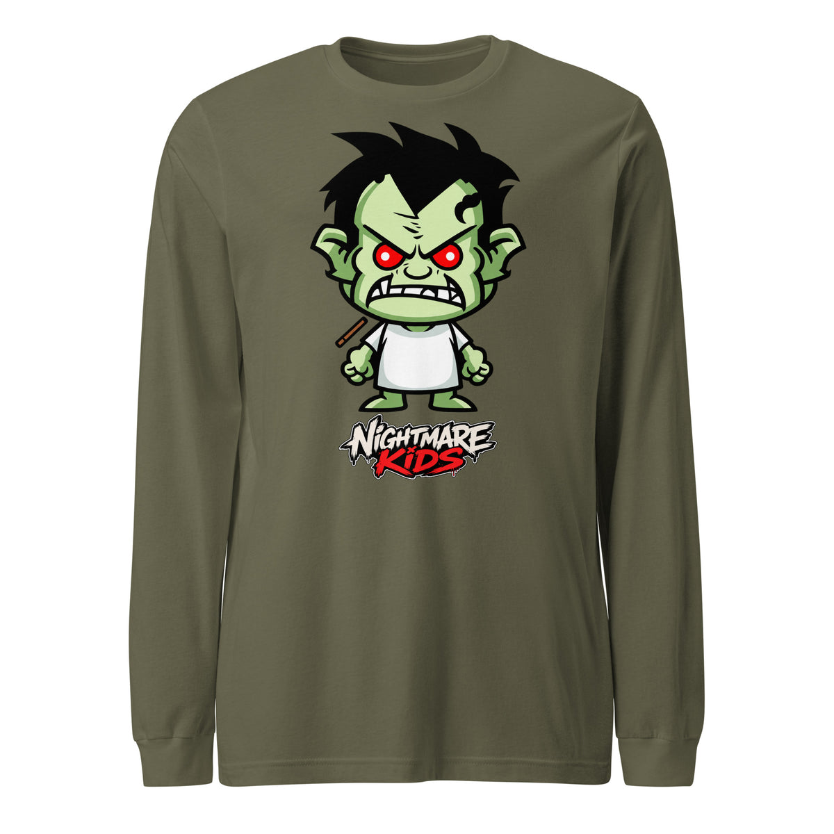 Nightmare Kids Grit Green Monster Kid Long Sleeve Tee Graphic Tee — front view