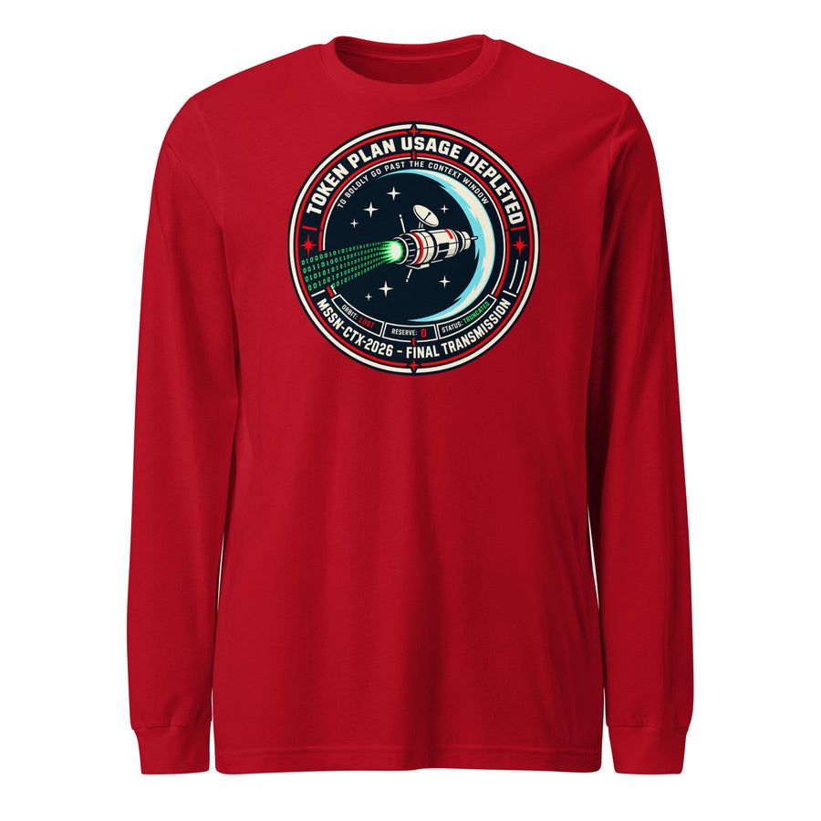 Token Plan Usage Depleted Mission Patch Shirt Long Sleeve Tee - red graphic tee — back view
