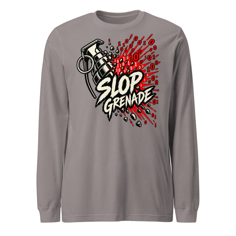 Slop Grenade AI Workplace Long Sleeve Tee AI Slop Satire Long Sleeve Tee — back view