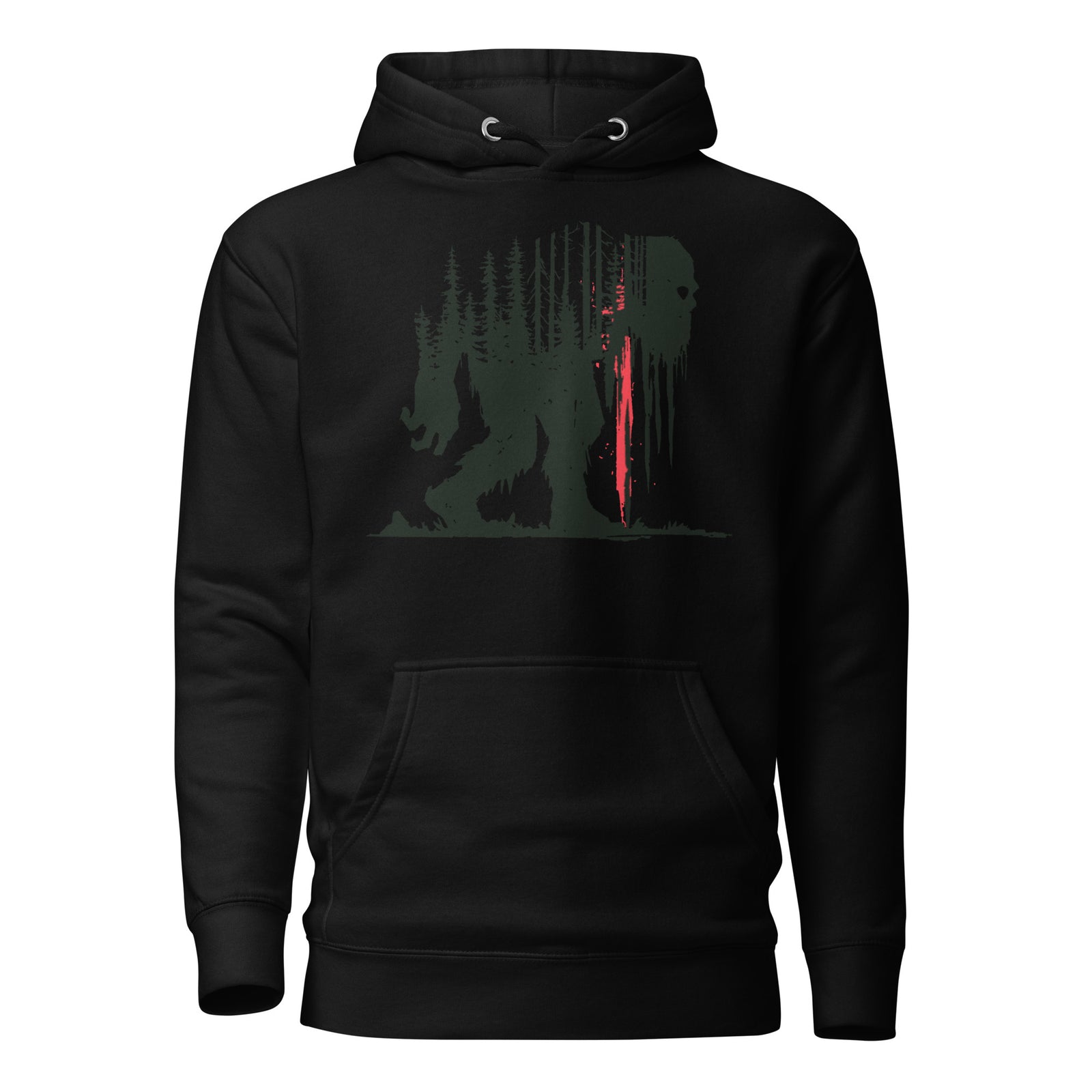 Sasquatch Forest Silhouette Bigfoot Hoodie Graphic Tee — back view