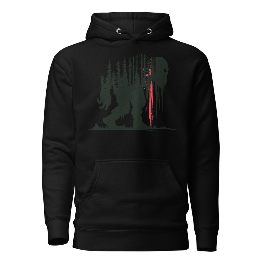 Sasquatch Forest Silhouette Bigfoot Hoodie graphic tee — back view