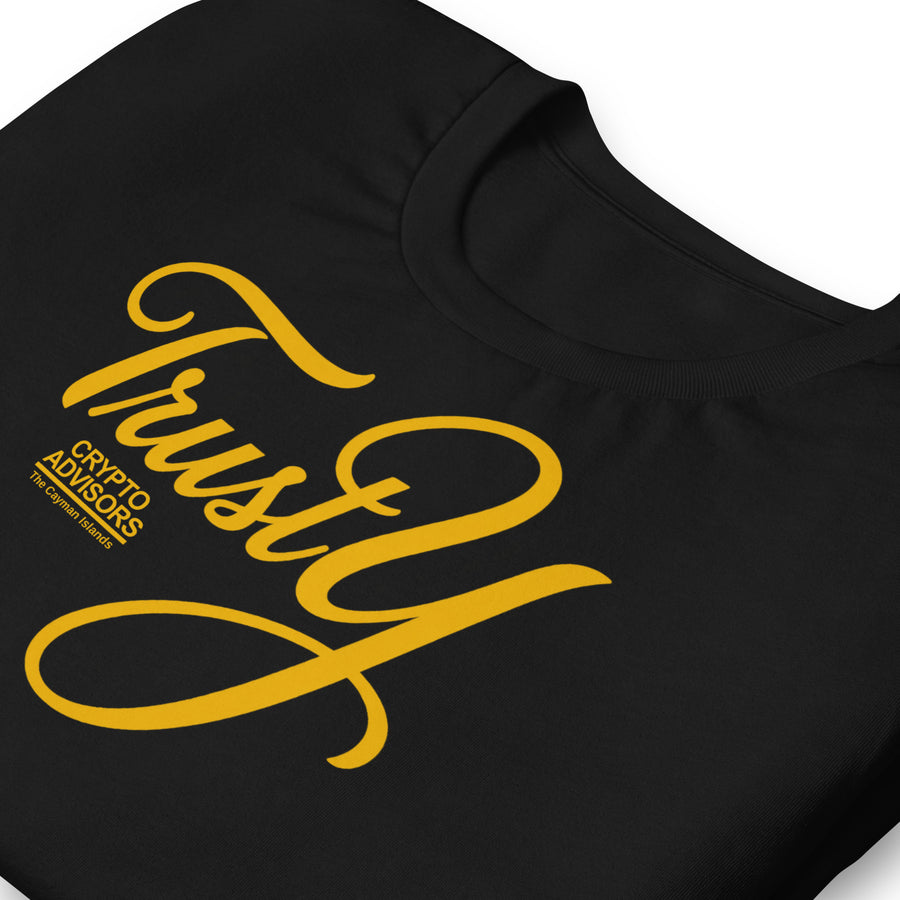 TrustY Crypto Advisors Cayman Islands Spoof T-Shirt graphic tee — back view