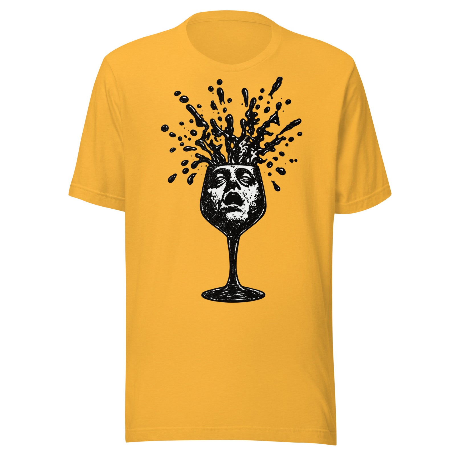 Wine Time Face in Glass Exploding Wine Graphic T-Shirt Graphic Tee — front view