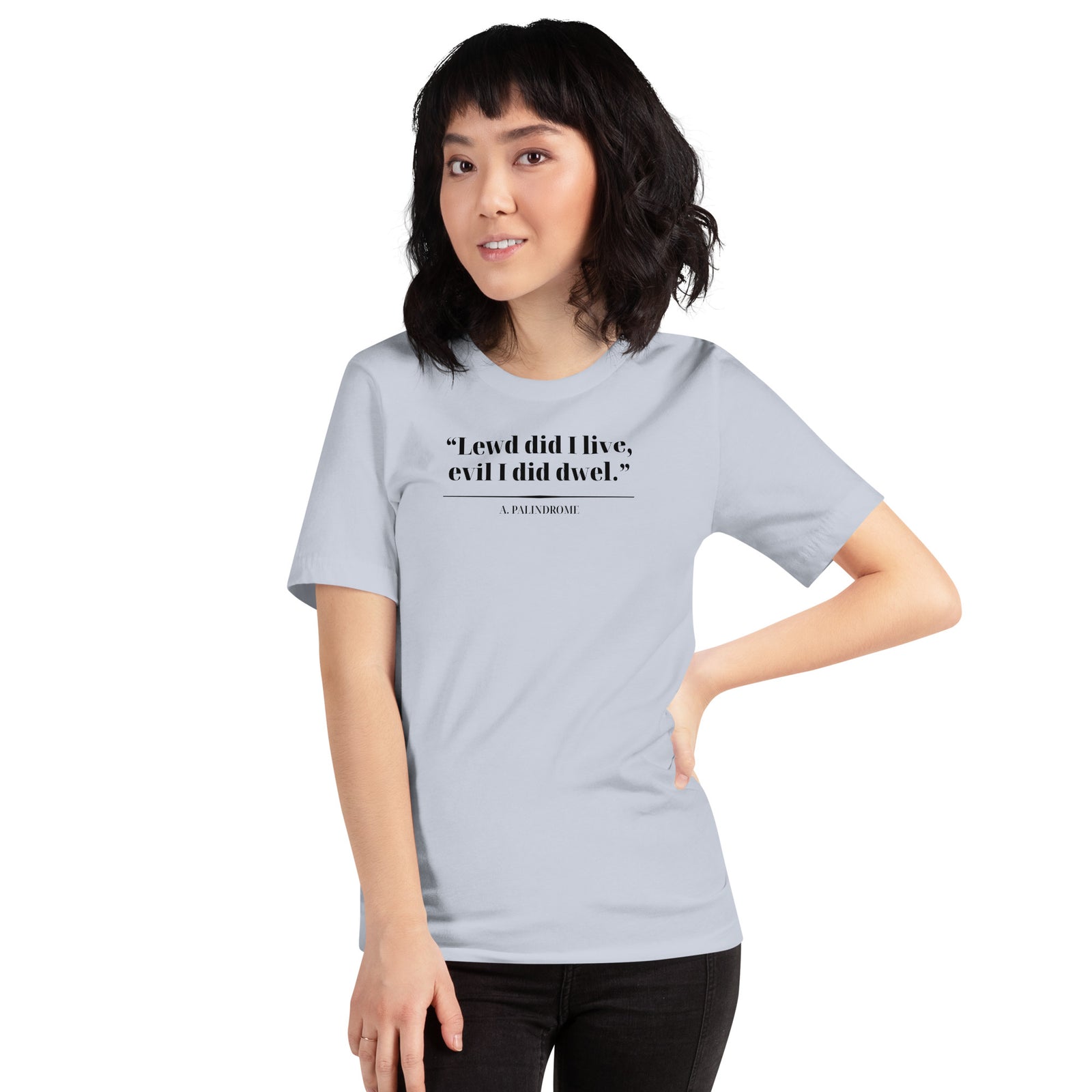 Product mockup Palindrome Literary Wordplay Tee — front view