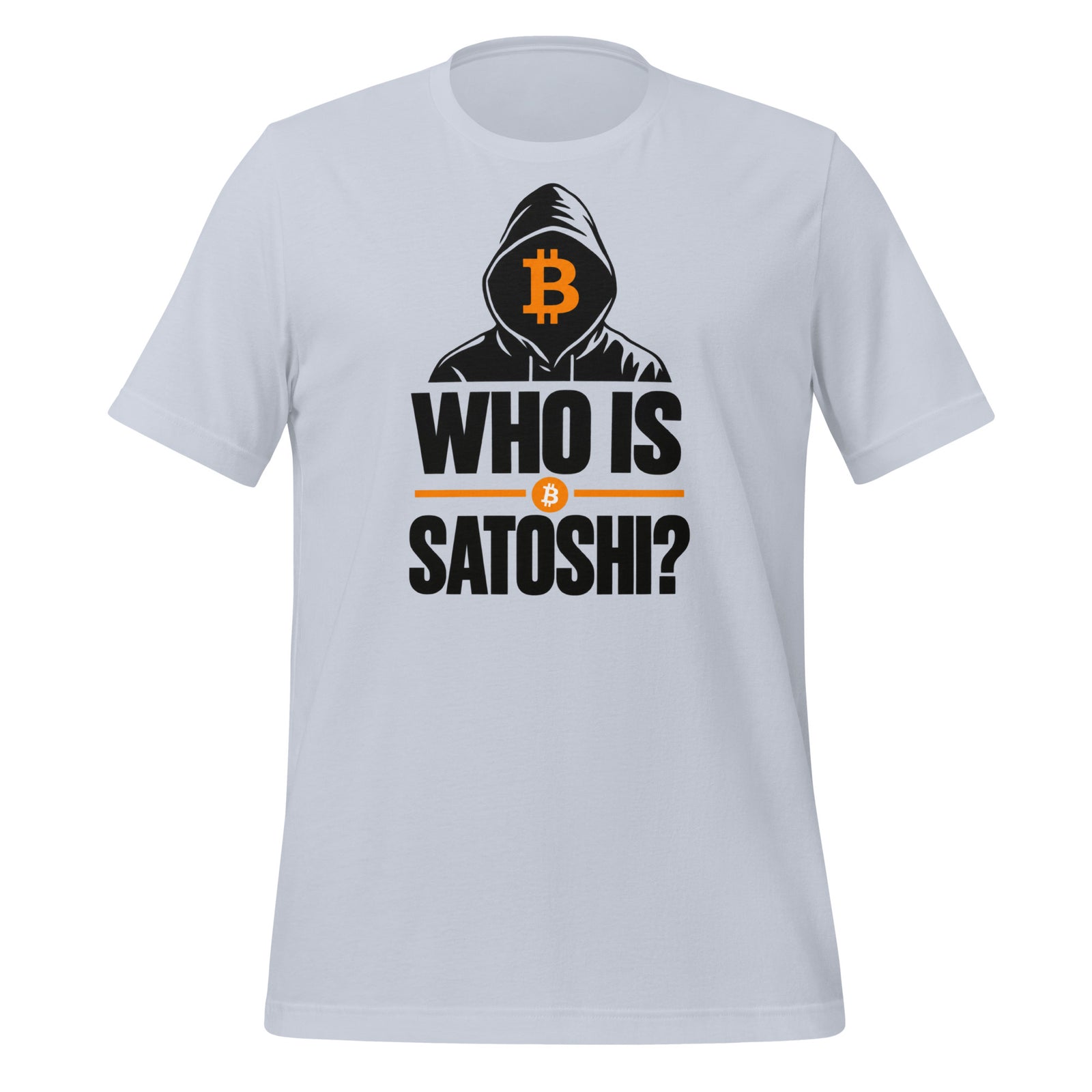 Who Is Satoshi Bitcoin Mystery T-Shirt Bitcoin Satoshi Nakamoto Graphic Tee — front view