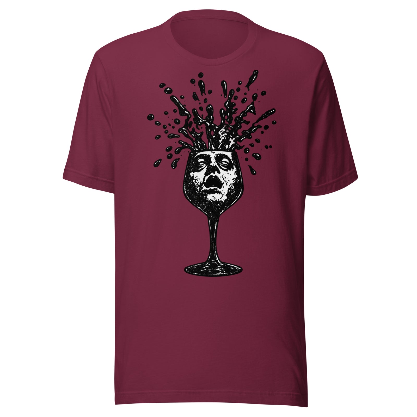 Wine Time Face in Glass Exploding Wine Graphic T-Shirt Graphic Tee — back view