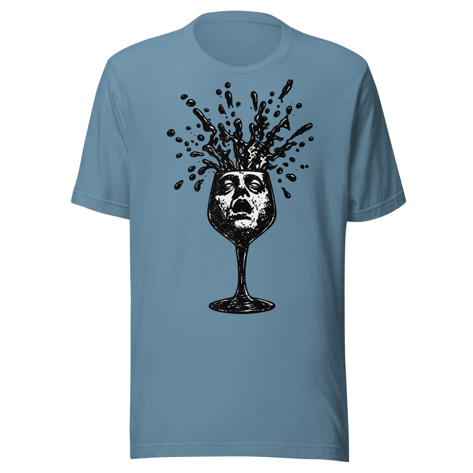 Wine Time Face in Glass Exploding Wine Graphic T-Shirt Graphic Tee — view 3