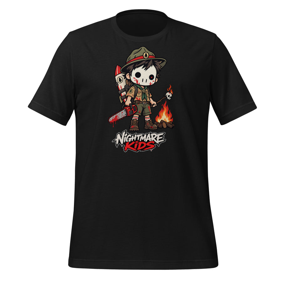Nightmare Kids Camp Scout Chainsaw Shirt graphic tee — back view