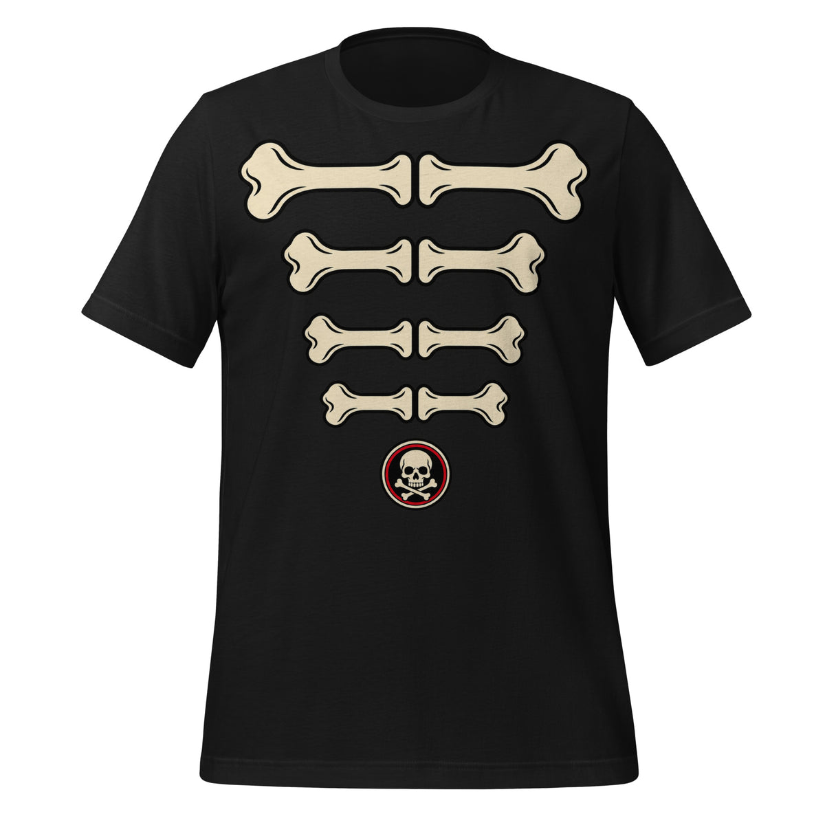 Bare Bones Ribs Stacked Skeleton T-Shirt Graphic Tee — front view